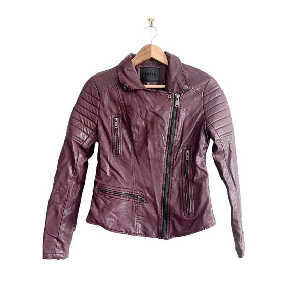 Blank NYC Women's Moto Jacket Faux Leather Zip Up Burgundy Size S - Picture 1 of 8